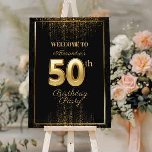 Black And Gold Typography Fifty 50th Birthday Foam Board