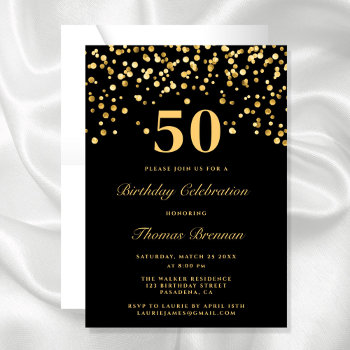 Black And Gold Typography Fifty 50th Birthday Invitation by WordsandConfetti at Zazzle