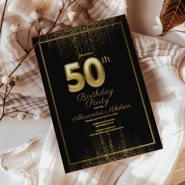 Black And Gold Typography Fifty 50th Birthday Invitation (Creator Uploaded)