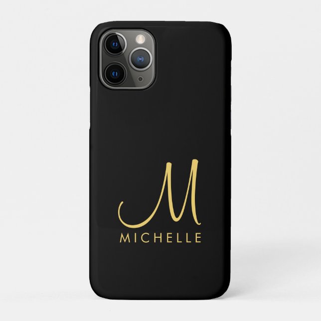 Black And Gold Typography Monogram Name Custom Case-Mate iPhone Case (Back)