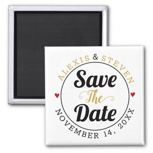 Black and gold typography red hearts Save the Date Magnet