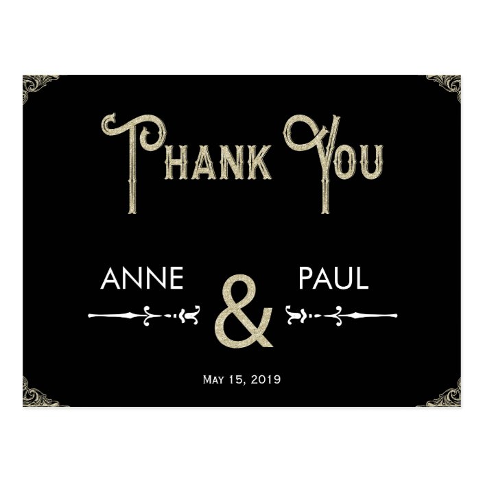 Black and gold typography Thank You Card
