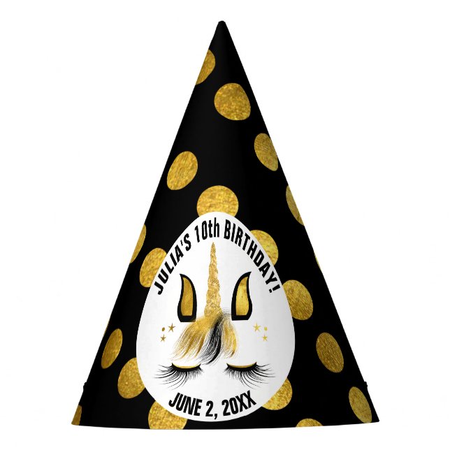 Black And Gold Unicorn Party Hat (Front)