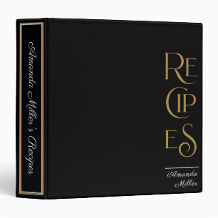 Black and Gold Unique Elegant Recipe Cookbook  3 Ring Binder
