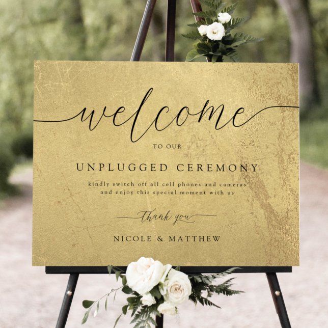 Black and Gold Unplugged Wedding Welcome Sign (Creator Uploaded)