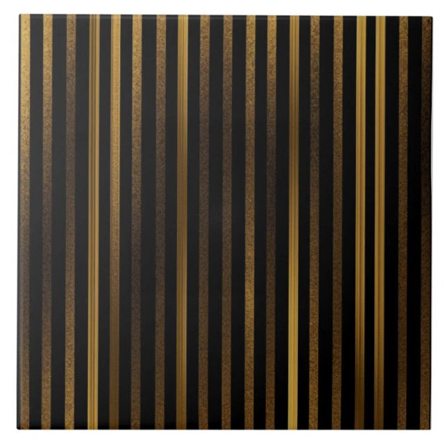 Black and Gold Vertical Stripe Pattern Ceramic Tile (The complete printed tile design. Tiles sold individually.)