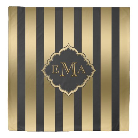 Black And Gold Vertical Stripes Duvet Cover