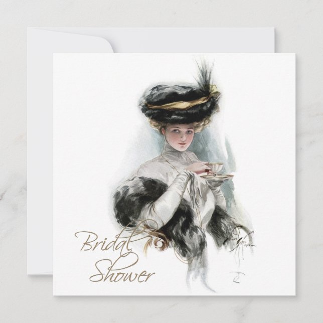 Black and Gold Vintage Bridal Tea Shower Invitation (Front)