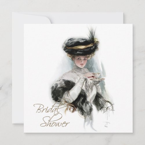 Black and Gold Vintage Bridal Tea Shower Invitation