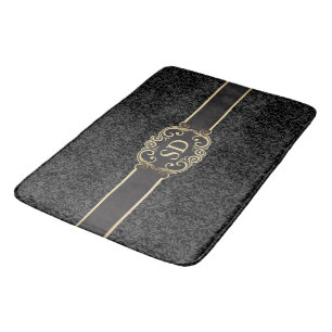 Black and gold vintage damask monogram template… bathroom mat