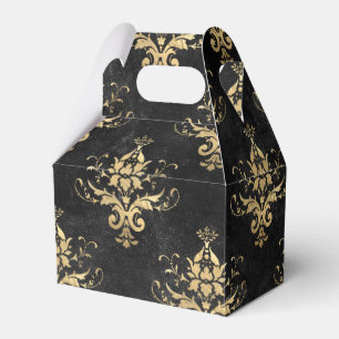 Black and Gold Vintage Damask Pattern Favor Boxes