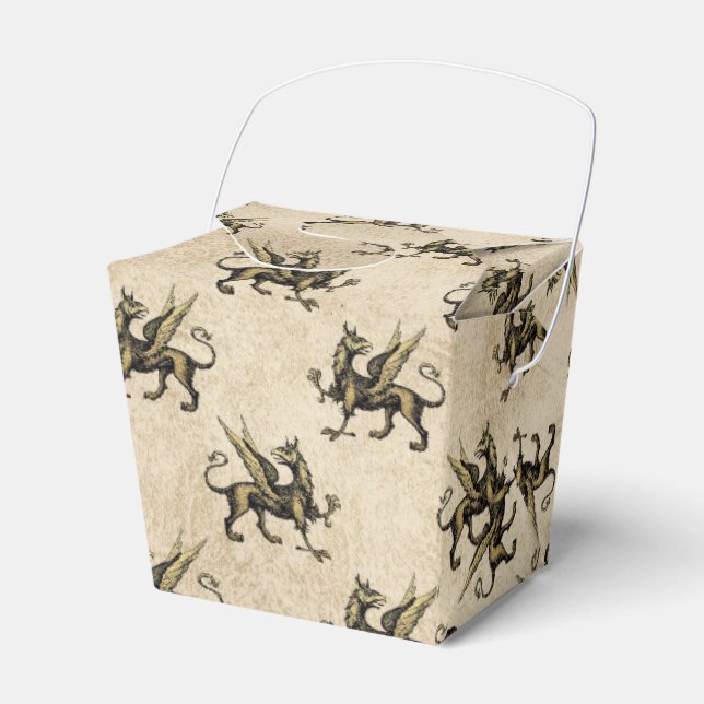 Black and Gold Vintage Dragon Favor Boxes (Front Side)