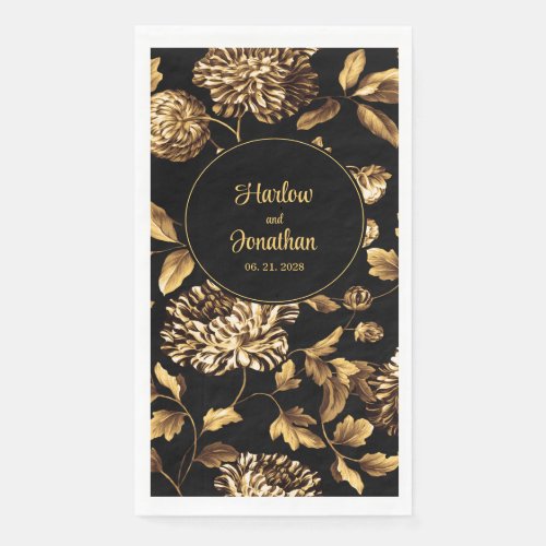 Black And Gold Vintage Floral Vine Wedding Paper Guest Towels