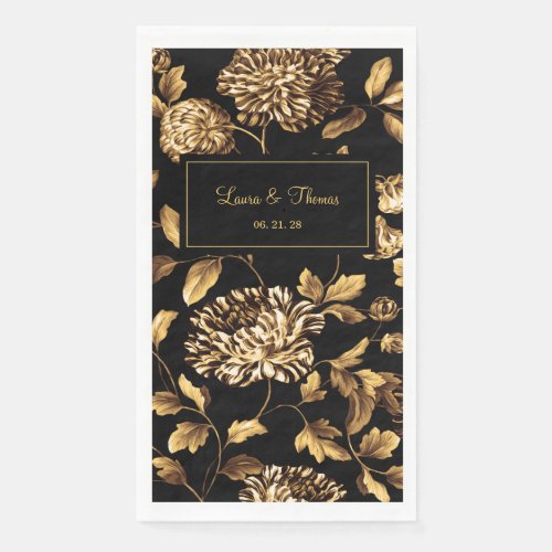 Black And Gold Vintage Floral Vine Wedding Paper Guest Towels