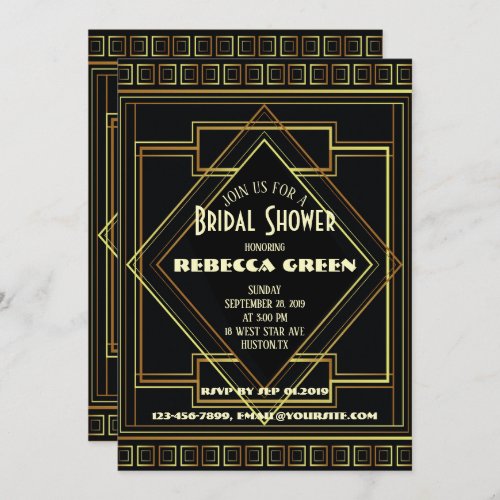 Black and Gold vintage Great Gatsby bridal shower Invitation