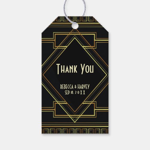 black and gold vintage great gatsby wedding gift tags