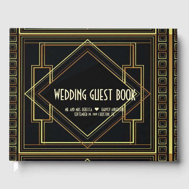 black and gold vintage great gatsby wedding guest book (Front)