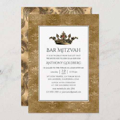 Black and Gold Vintage Heraldic Bar Mitzvah Invitation