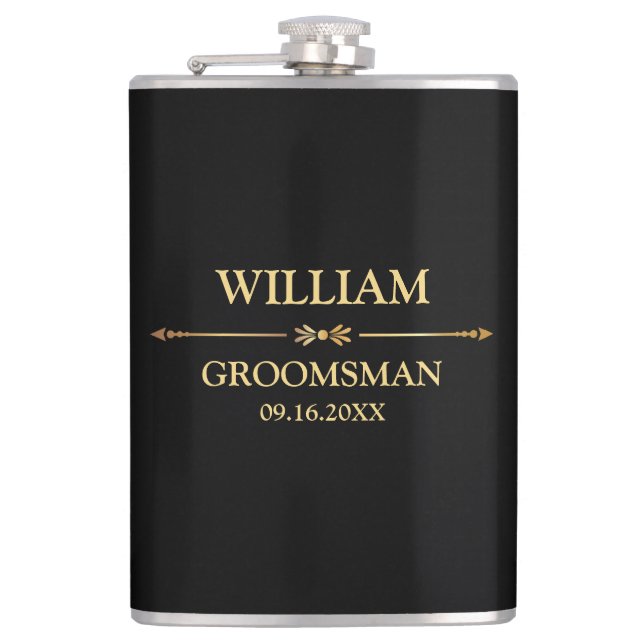 Black and Gold Vinyl Wrapped Flask (Front)