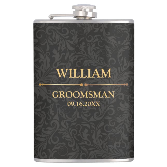 Black and Gold Vinyl Wrapped Flask (Front)