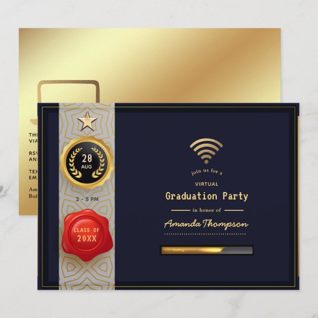Black and Gold Virtual Graduation Party Invitation (Front/Back)