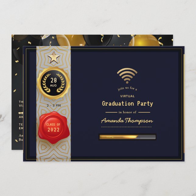 Black and Gold Virtual Graduation Party Invitation (Front/Back)