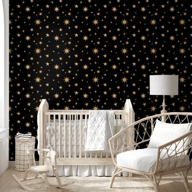 Black and Gold Wallpaper - Star Pattern  (Kids)