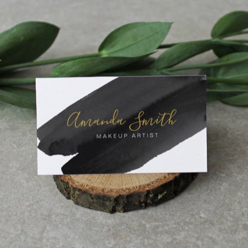 Black and Gold Watercolor Brushstroke  Business Card