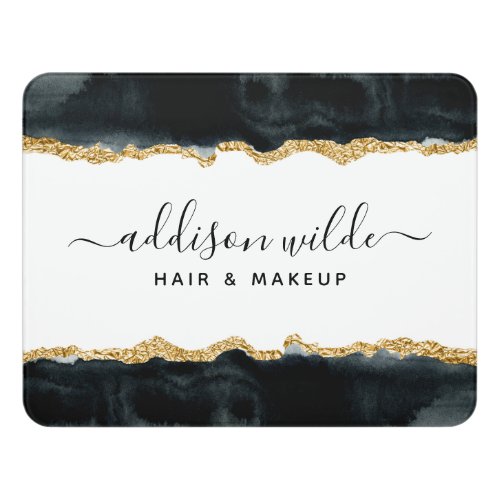 Black And Gold Watercolor Business Door Sign
