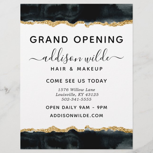 Black And Gold Watercolor Business Flyer (Front)