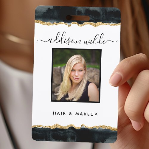 Black And Gold Watercolor Business Id Badge