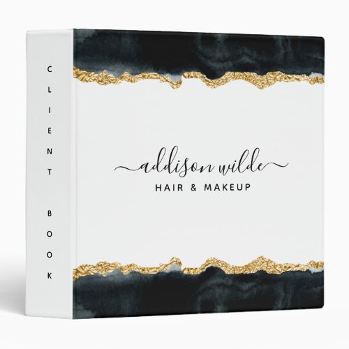Black And Gold Watercolor Client Business 3 Ring Binder