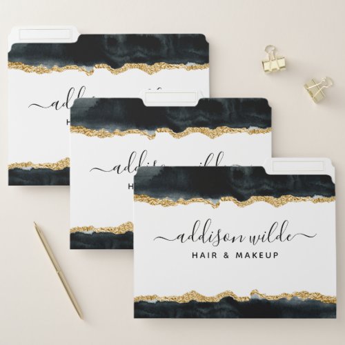 Custom Binders And Folders 14 Black And Gold Watercolor File Folder