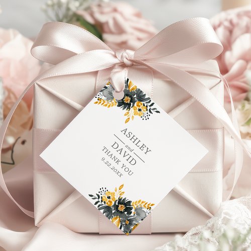 Wedding Favor Tags 13 Black And Gold Watercolor Floral Flowers Wedding Favor Tags