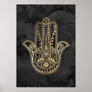 Black and gold watercolor hamsa hand of Fatima Poster