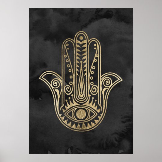 Black and gold watercolor hamsa hand of Fatima Poster | Zazzle.com