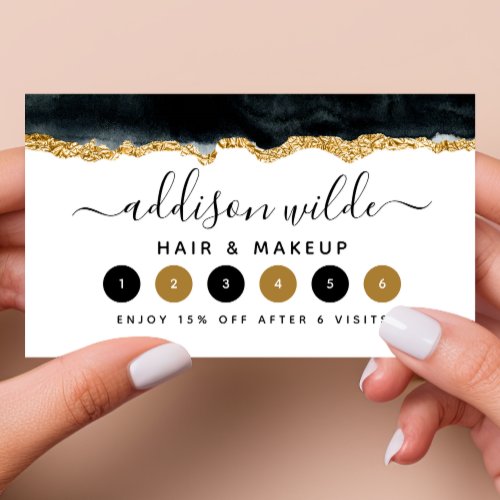 Black And Gold Watercolor Loyalty Card