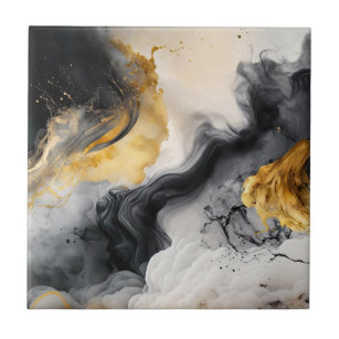 Black and Gold Watercolor Marble Ceramic Tile