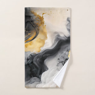 Black and Gold Watercolor Marble Hand Towel
