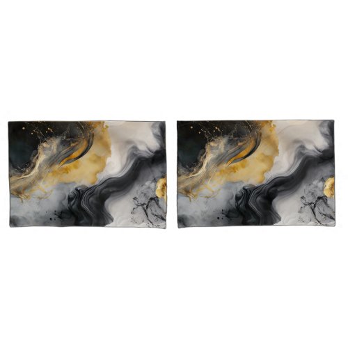 Black and Gold Watercolor Marble Pillow Case