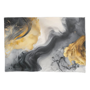 Black and Gold Watercolor Marble Pillow Case