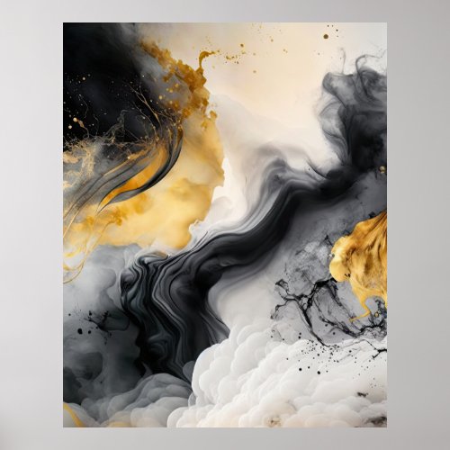 Black and Gold Watercolor Marble Poster