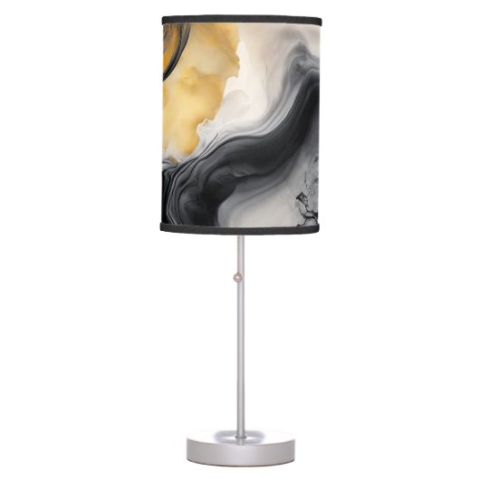 Black and Gold Watercolor Marble Table Lamp (Front)