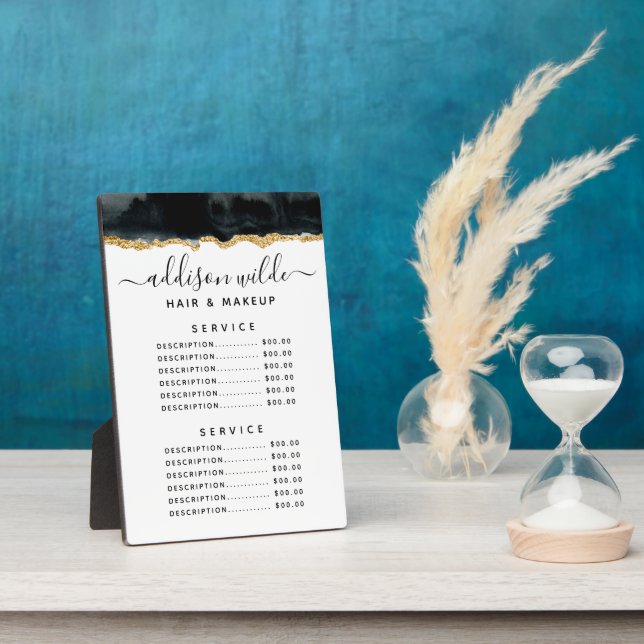 Black And Gold Watercolor Price Menu Plaque (Side)
