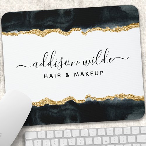 Black And Gold Watercolor Salon Business Mouse Pad