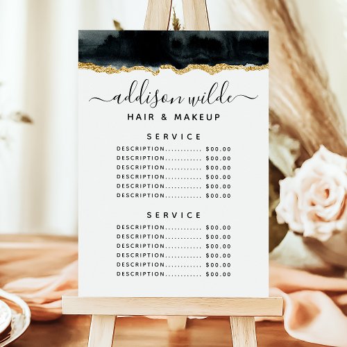 Black And Gold Watercolor Service Price Menu