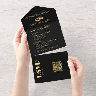 Black and Gold-We Do-Wedding Rings- All In One Invitation