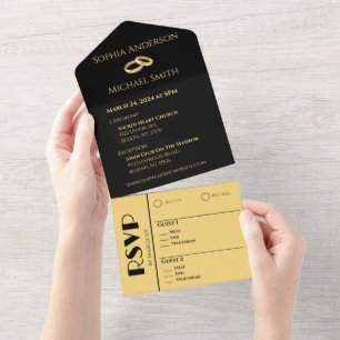 Black and Gold-We Do-Wedding Rings- All In One Invitation