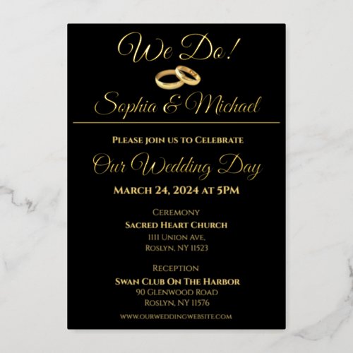 Black and Gold_We Do_Wedding Rings_ Foil Holiday Card