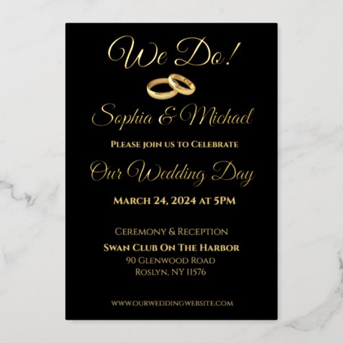 Black and Gold_We Do  Wedding Rings_ Foil Holiday Card